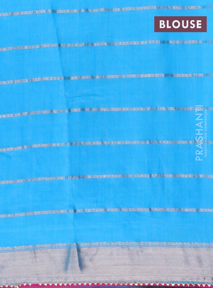 Semi chanderi saree light blue and pink with allover stripes pattern and zari woven & gotapatti lace work border