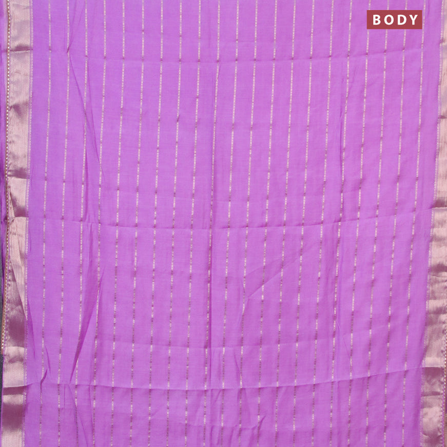 Semi chanderi saree lavender shade and brown with allover stripes pattern and zari woven & gotapatti lace work border