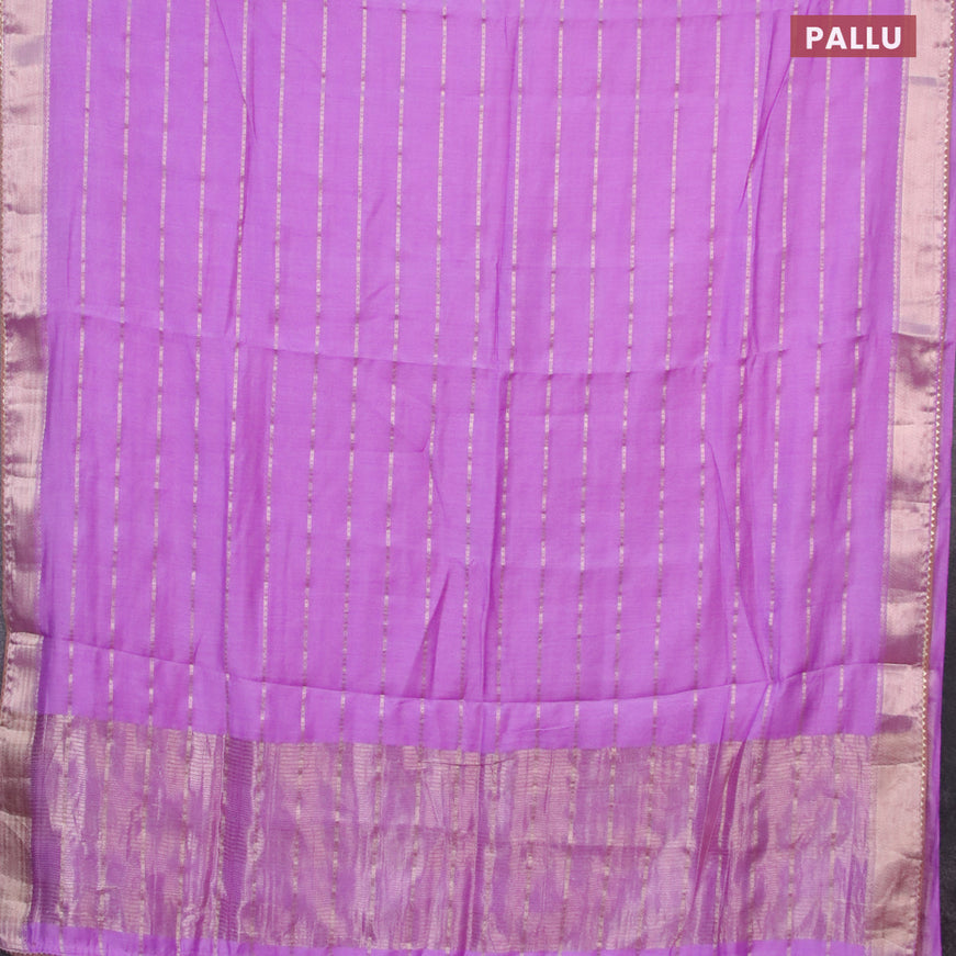 Semi chanderi saree lavender shade and brown with allover stripes pattern and zari woven & gotapatti lace work border