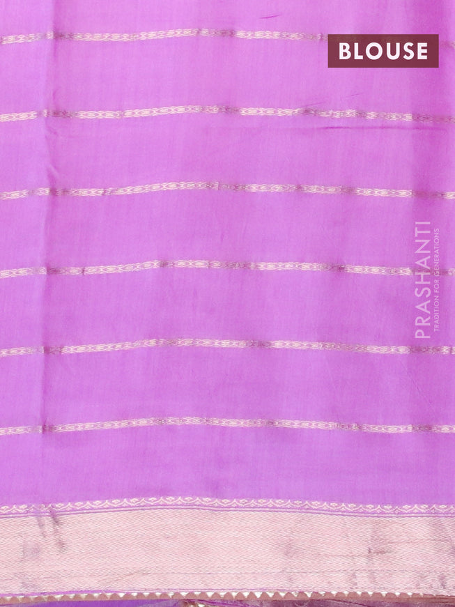 Semi chanderi saree lavender shade and brown with allover stripes pattern and zari woven & gotapatti lace work border