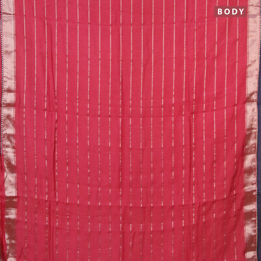 Semi chanderi saree red and grey with allover stripes pattern and zari woven & gotapatti lace work border