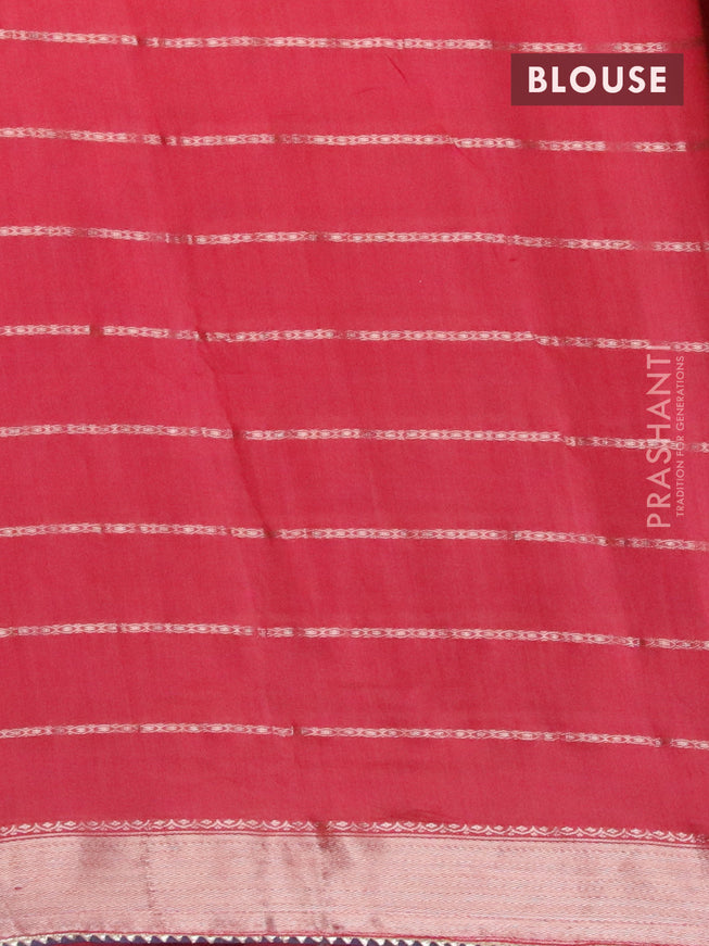 Semi chanderi saree red and grey with allover stripes pattern and zari woven & gotapatti lace work border