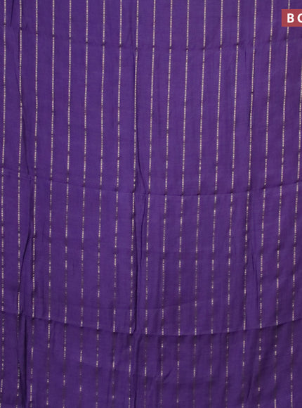 Semi chanderi saree deep violet and brwon with allover stripes pattern and zari woven & gotapatti lace work border