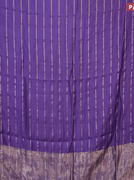 Semi chanderi saree deep violet and brwon with allover stripes pattern and zari woven & gotapatti lace work border