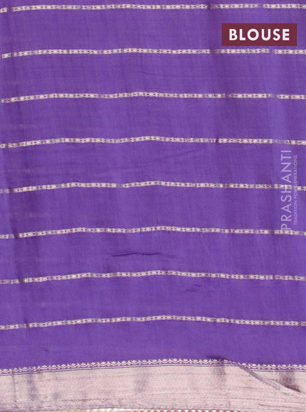 Semi chanderi saree deep violet and brwon with allover stripes pattern and zari woven & gotapatti lace work border