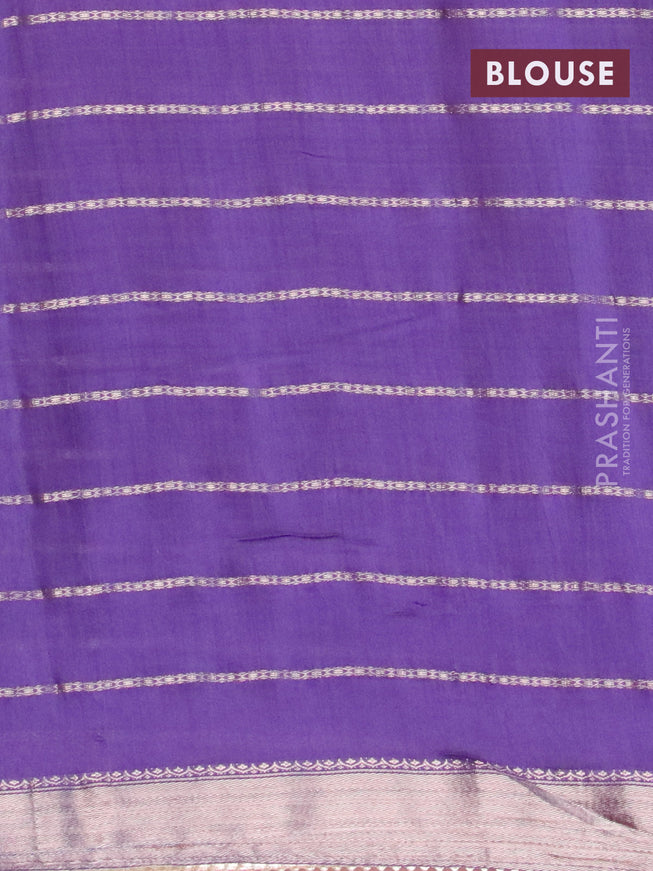 Semi chanderi saree deep violet and brwon with allover stripes pattern and zari woven & gotapatti lace work border