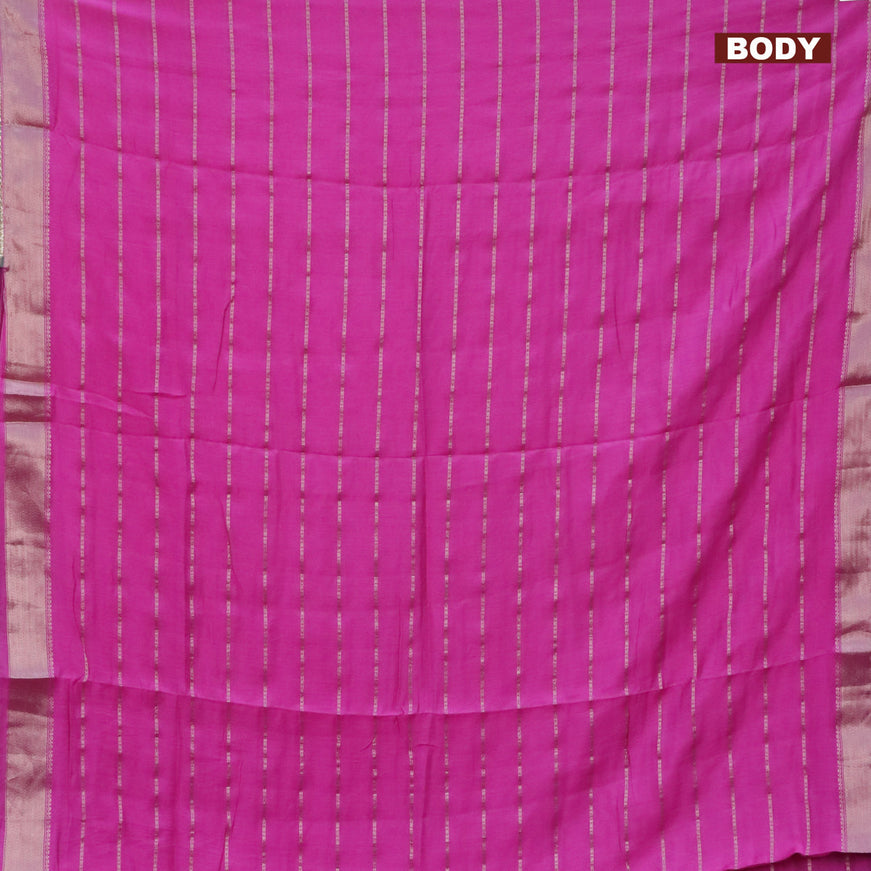 Semi chanderi saree pink and pastel green with allover stripes pattern and zari woven & gotapatti lace work border