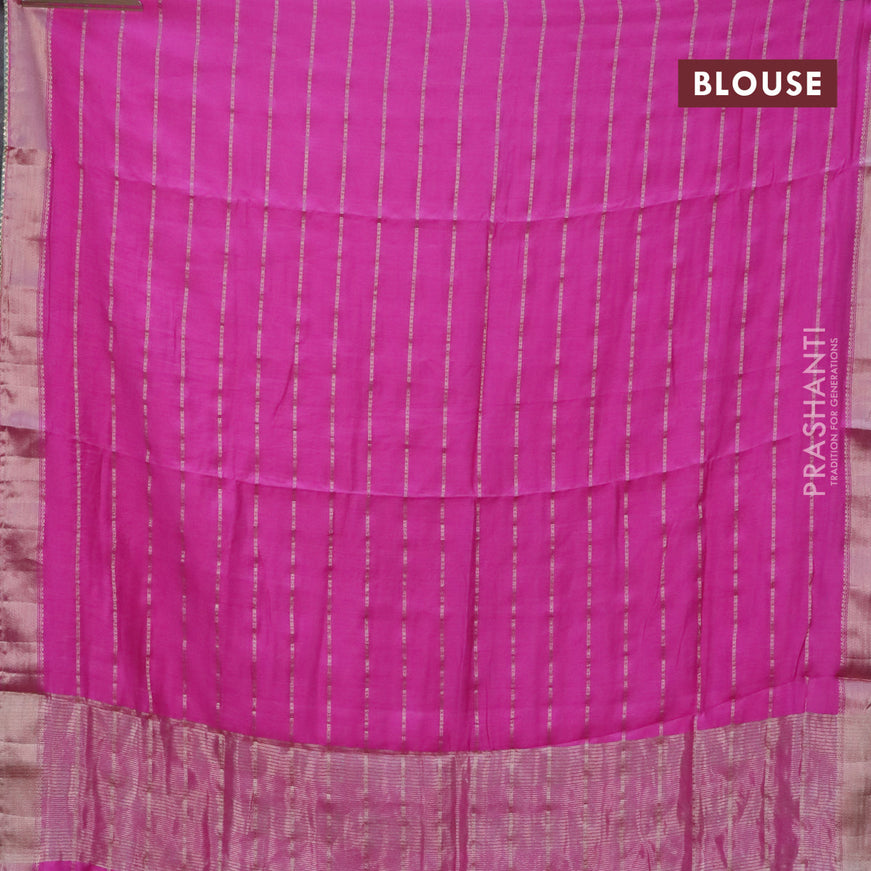 Semi chanderi saree pink and pastel green with allover stripes pattern and zari woven & gotapatti lace work border