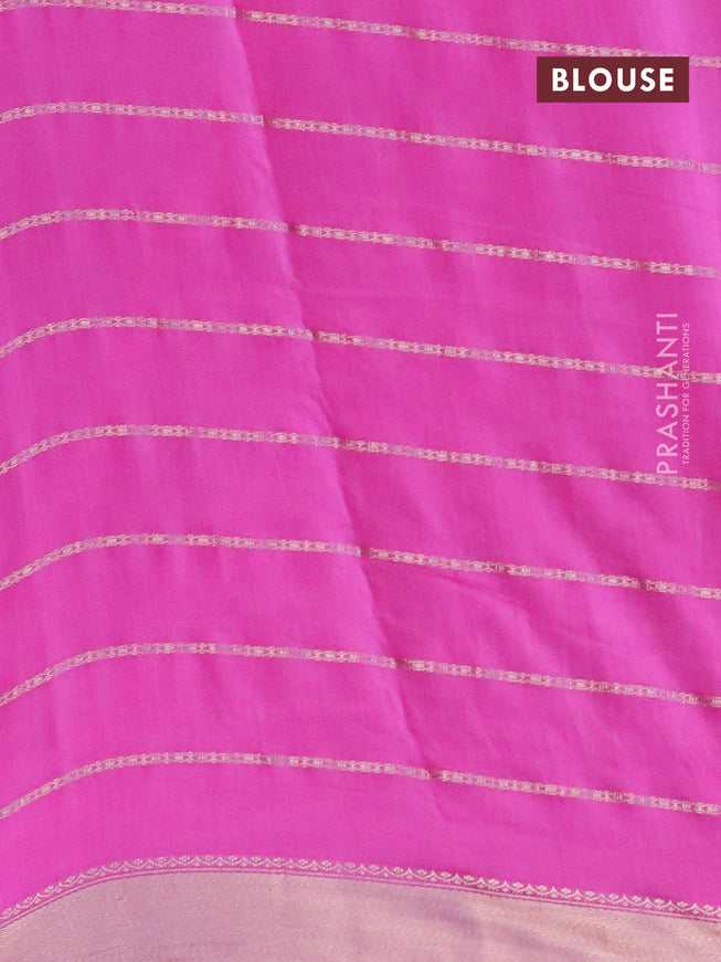 Semi chanderi saree pink and pastel green with allover stripes pattern and zari woven & gotapatti lace work border