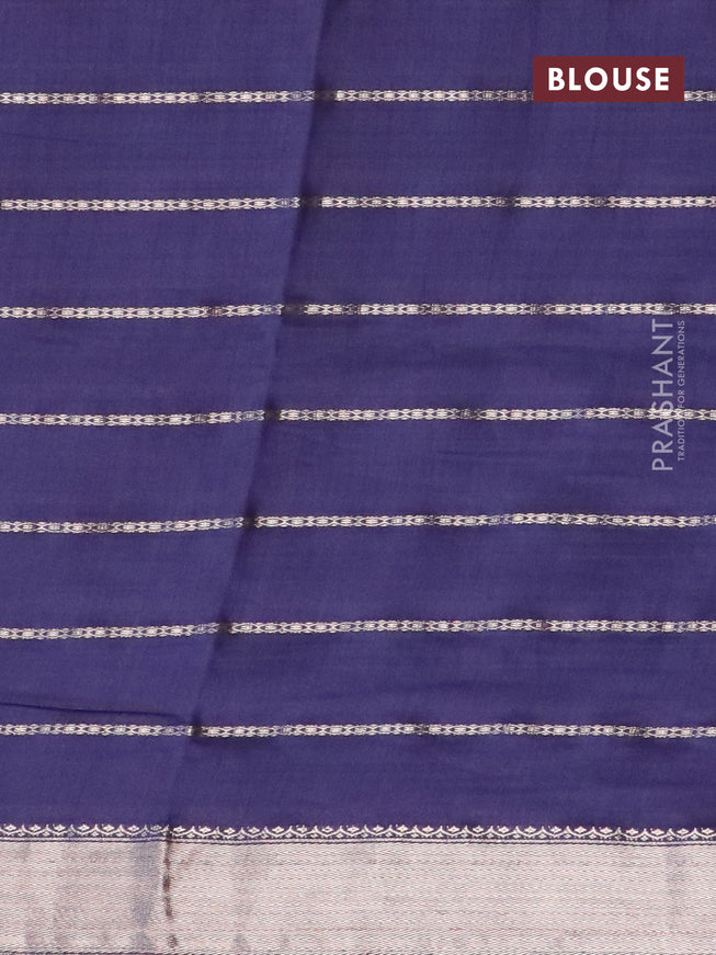 Semi chanderi saree dark blue and brown with allover stripes pattern and zari woven & gotapatti lace work border