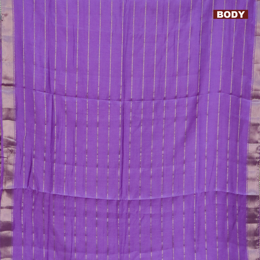 Semi chanderi saree lavender and pastel green with allover stripes pattern and zari woven & gotapatti lace work border