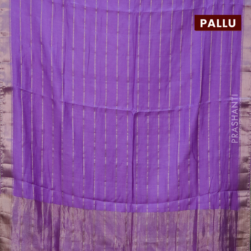 Semi chanderi saree lavender and pastel green with allover stripes pattern and zari woven & gotapatti lace work border