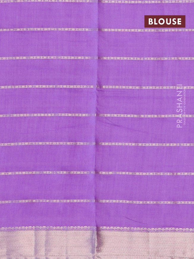 Semi chanderi saree lavender and pastel green with allover stripes pattern and zari woven & gotapatti lace work border