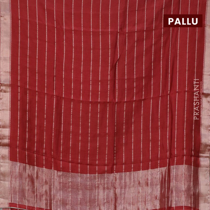 Semi chanderi saree maroon and pastel green with allover stripes pattern and zari woven & gotapatti lace work border