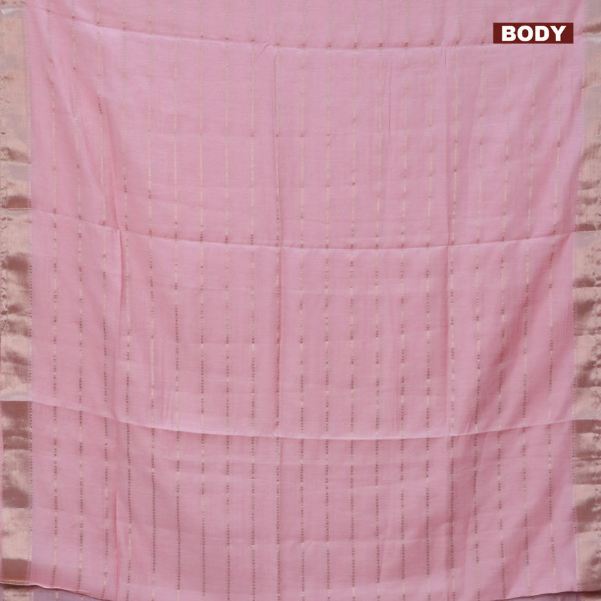 Semi chanderi saree pastel pink and pastel green with allover stripes pattern and zari woven & gotapatti lace work border