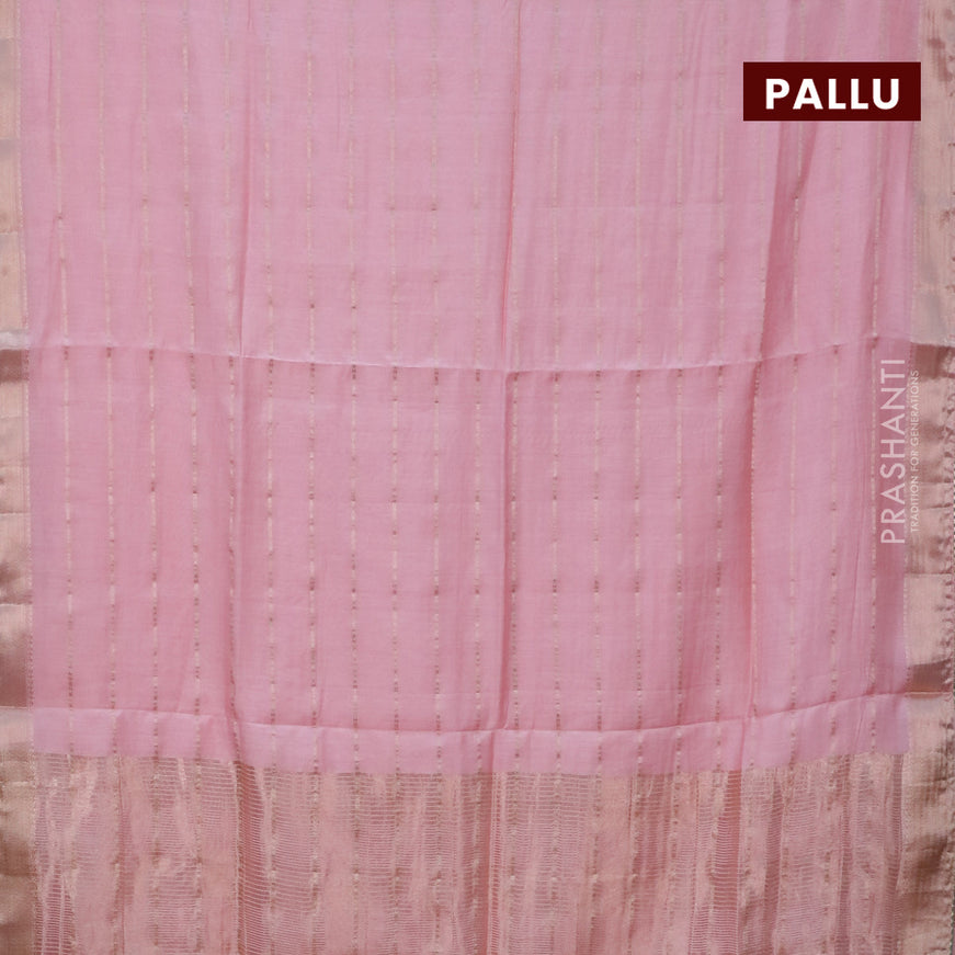 Semi chanderi saree pastel pink and pastel green with allover stripes pattern and zari woven & gotapatti lace work border