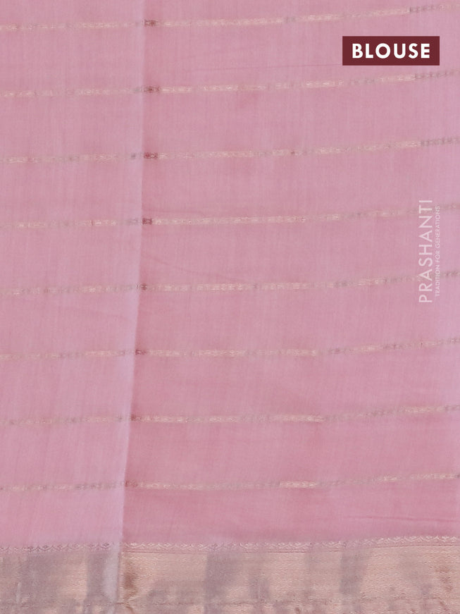 Semi chanderi saree pastel pink and pastel green with allover stripes pattern and zari woven & gotapatti lace work border