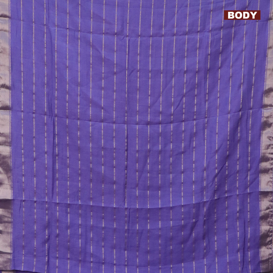 Semi chanderi saree lavender and baby pink with allover stripes pattern and zari woven & gotapatti lace work border