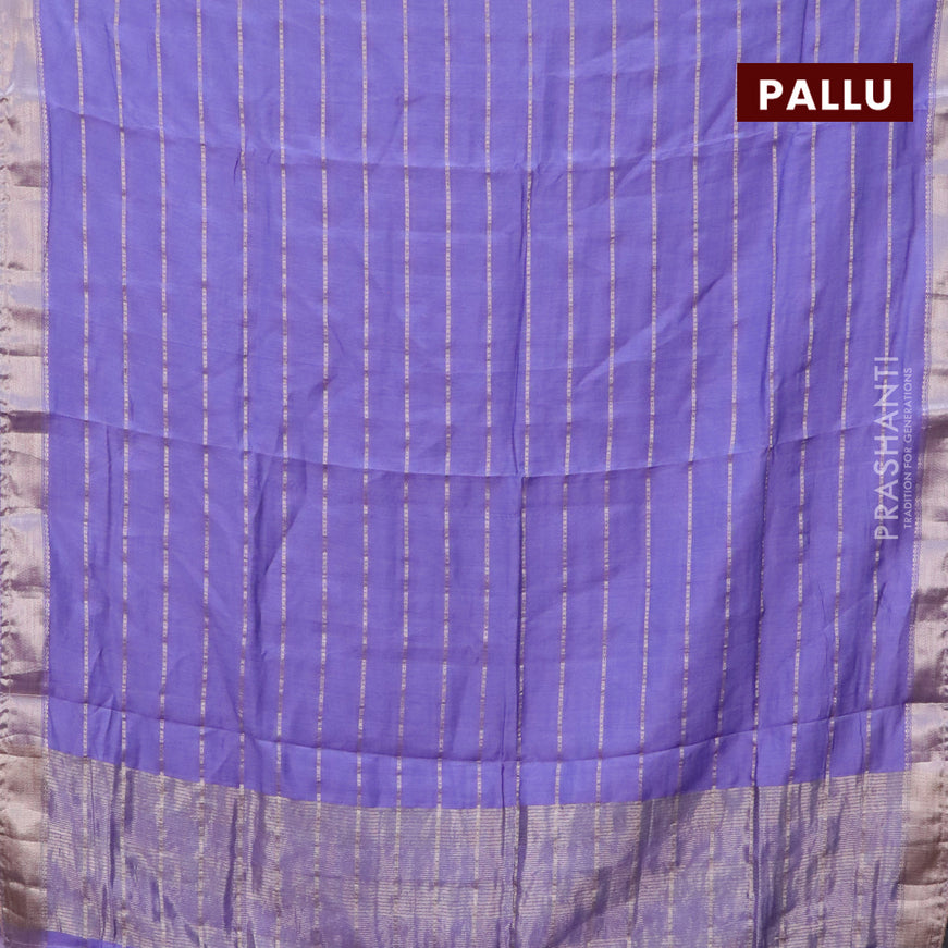 Semi chanderi saree lavender and baby pink with allover stripes pattern and zari woven & gotapatti lace work border