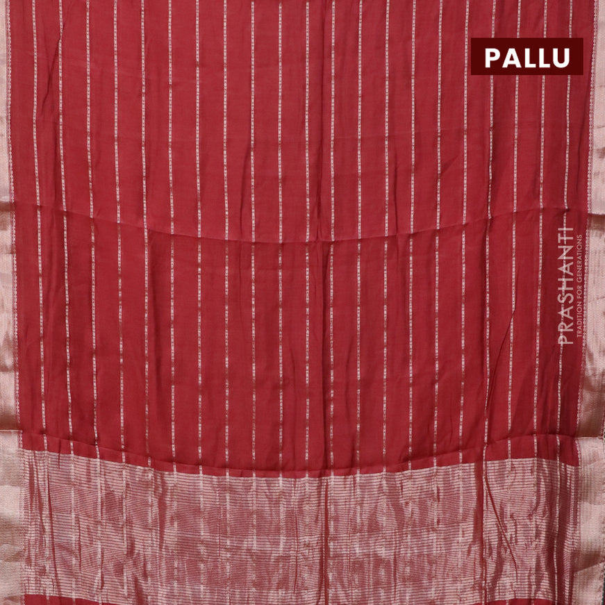 Semi chanderi saree maroon and green with allover stripes pattern and zari woven & gotapatti lace work border