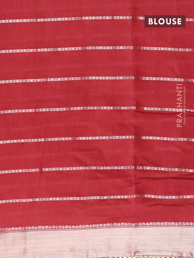 Semi chanderi saree maroon and green with allover stripes pattern and zari woven & gotapatti lace work border