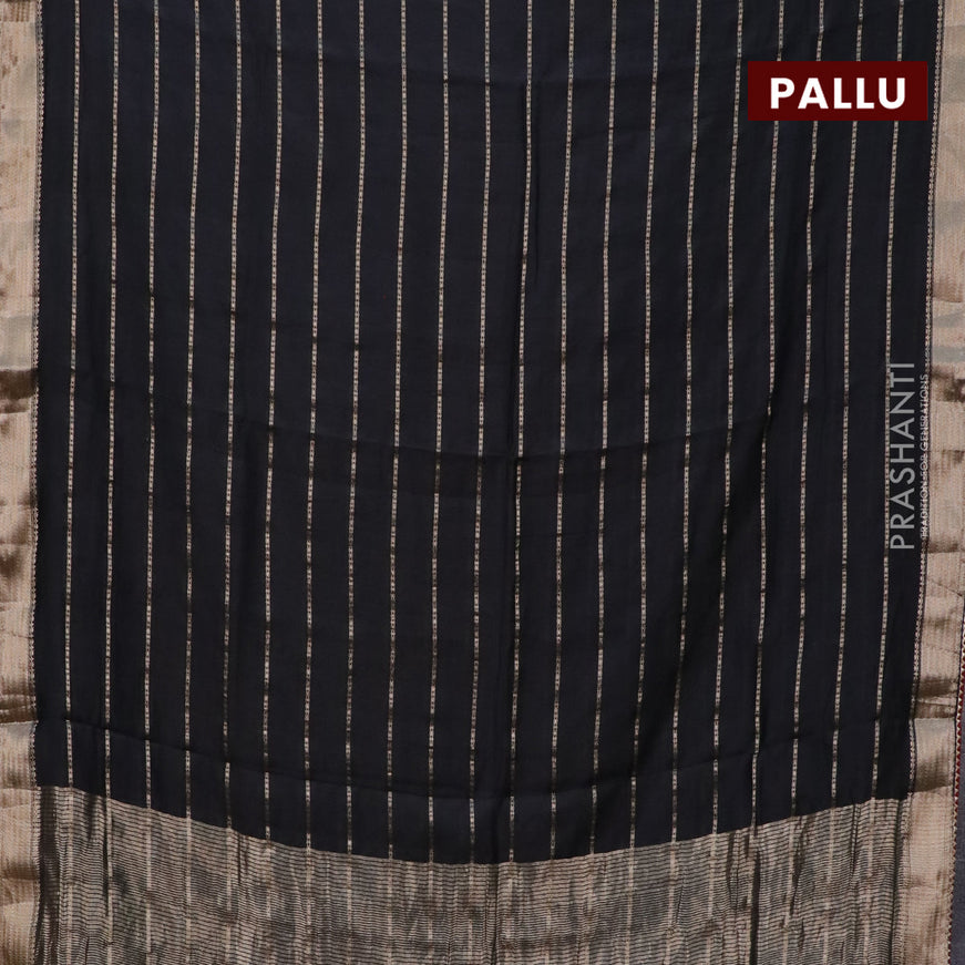 Semi chanderi saree black and maroon with allover stripes pattern and zari woven & gotapatti lace work border