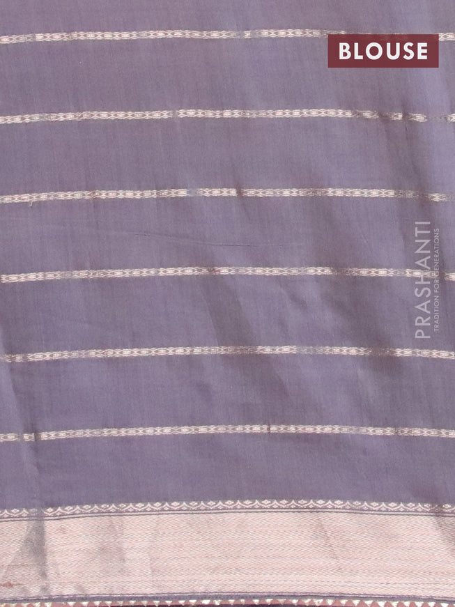 Semi chanderi saree grey and brown with allover stripes pattern and zari woven & gotapatti lace work border