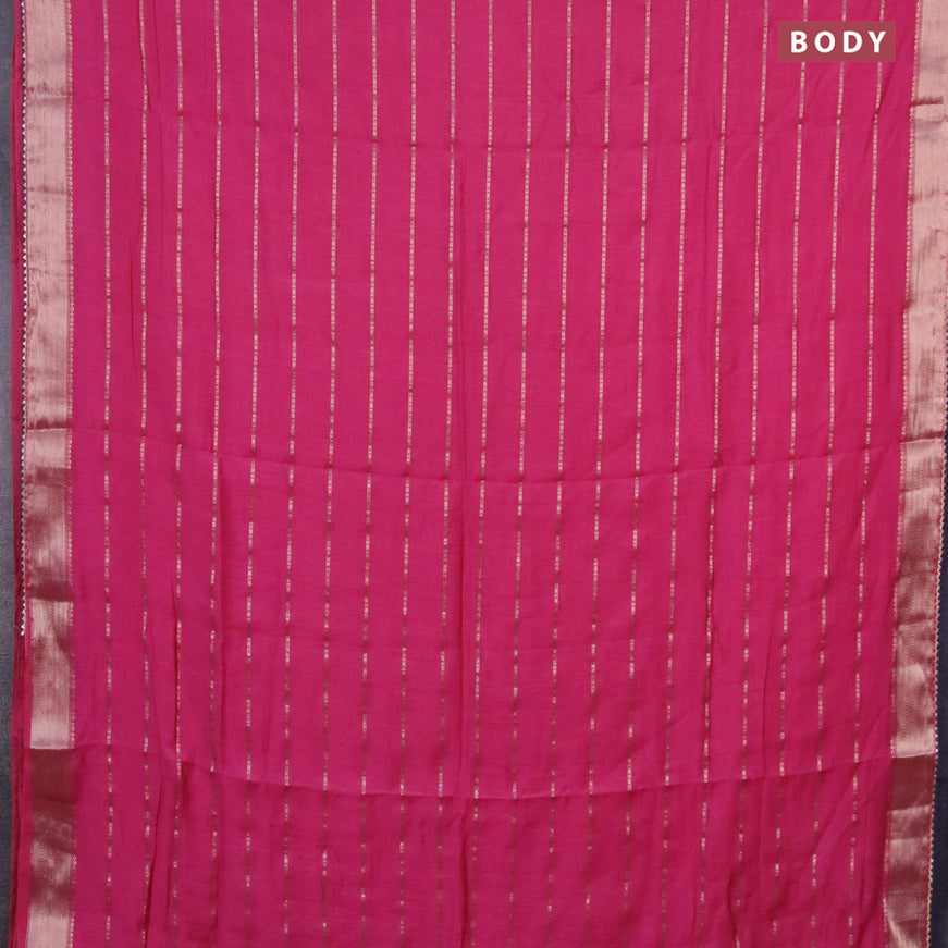 Semi chanderi saree pink and dark blue with allover stripes pattern and zari woven & gotapatti lace work border