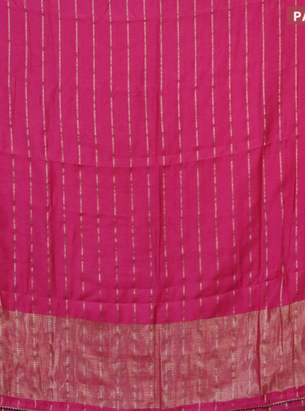 Semi chanderi saree pink and dark blue with allover stripes pattern and zari woven & gotapatti lace work border