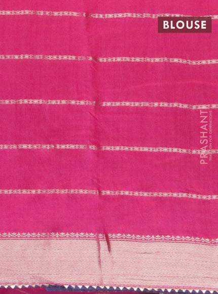 Semi chanderi saree pink and dark blue with allover stripes pattern and zari woven & gotapatti lace work border