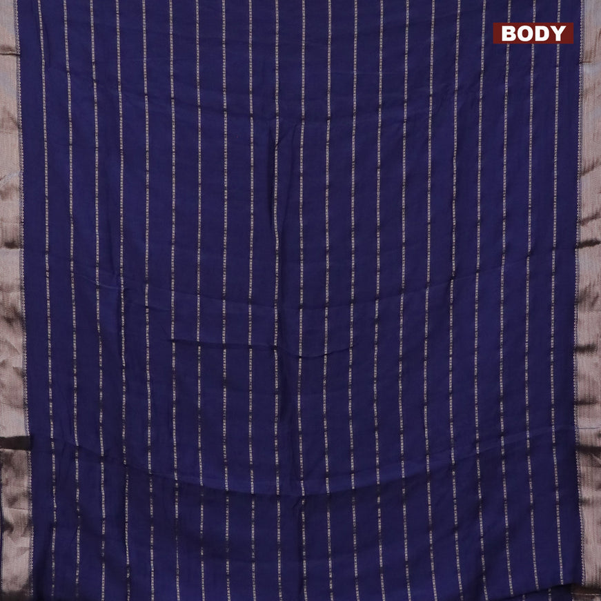 Semi chanderi saree dark blue and red with allover stripes pattern and zari woven & gotapatti lace work border