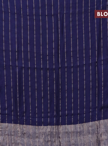 Semi chanderi saree dark blue and red with allover stripes pattern and zari woven & gotapatti lace work border