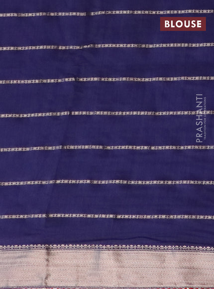 Semi chanderi saree dark blue and red with allover stripes pattern and zari woven & gotapatti lace work border