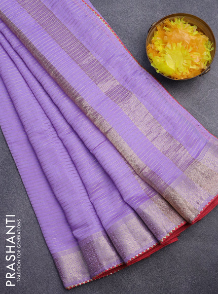 Semi chanderi saree lavender shade and red with allover zari weaves and zari woven & gotapatti lace work border