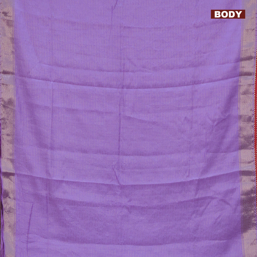 Semi chanderi saree lavender shade and red with allover zari weaves and zari woven & gotapatti lace work border