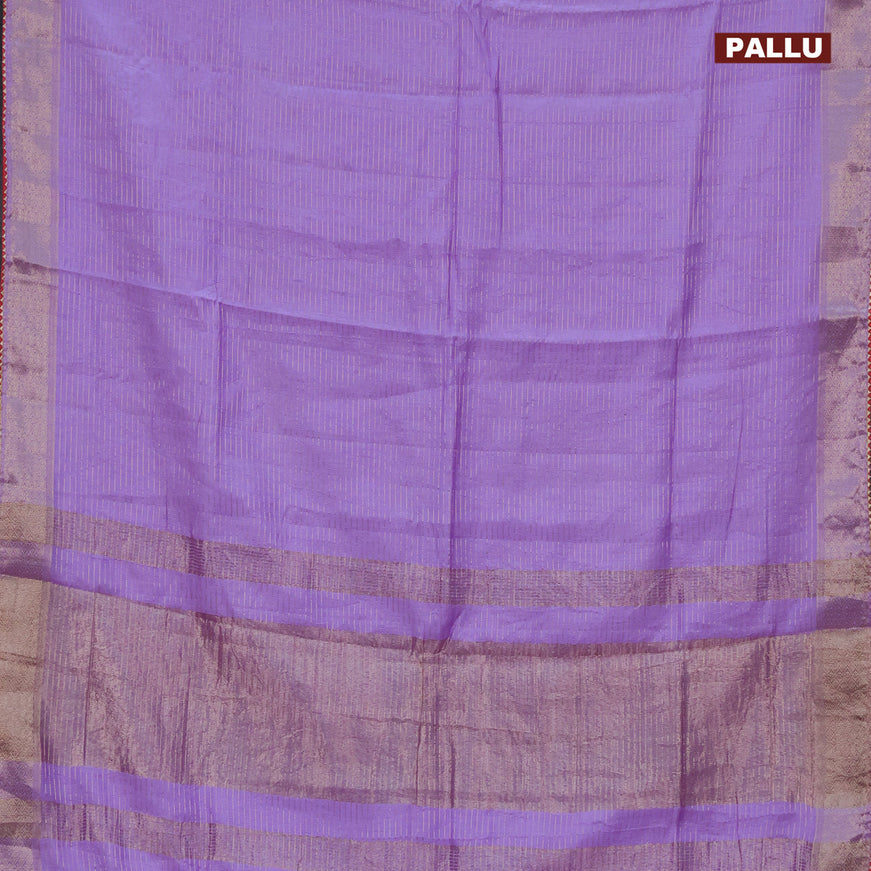 Semi chanderi saree lavender shade and red with allover zari weaves and zari woven & gotapatti lace work border