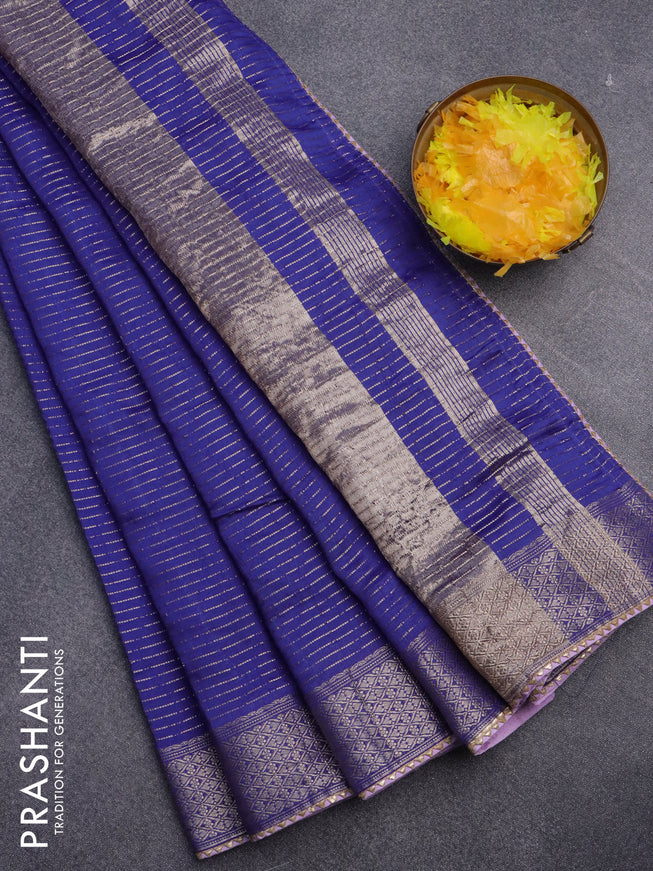 Semi chanderi saree blue and lavender shade with allover zari weaves and zari woven & gotapatti lace work border