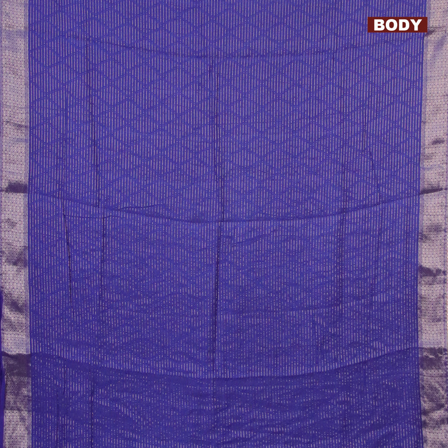 Semi chanderi saree blue and lavender shade with allover zari weaves and zari woven & gotapatti lace work border