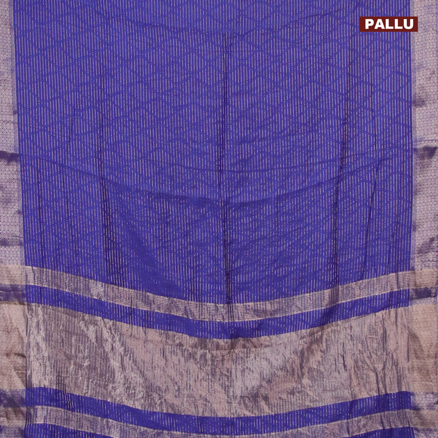 Semi chanderi saree blue and lavender shade with allover zari weaves and zari woven & gotapatti lace work border