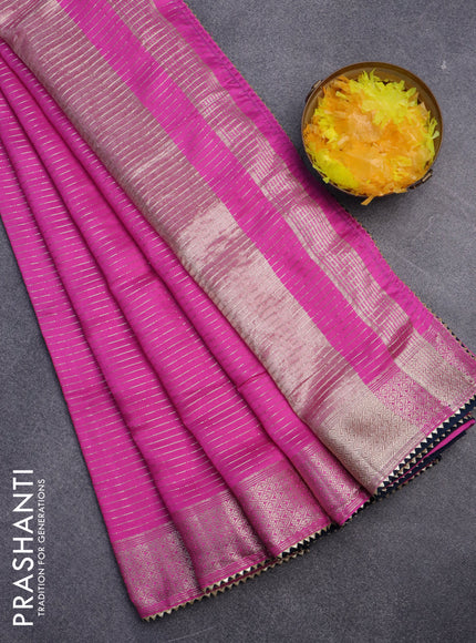 Semi chanderi saree pink and peacock blue with allover zari weaves and zari woven & gotapatti lace work border