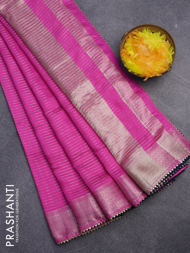 Semi chanderi saree pink and peacock blue with allover zari weaves and zari woven & gotapatti lace work border