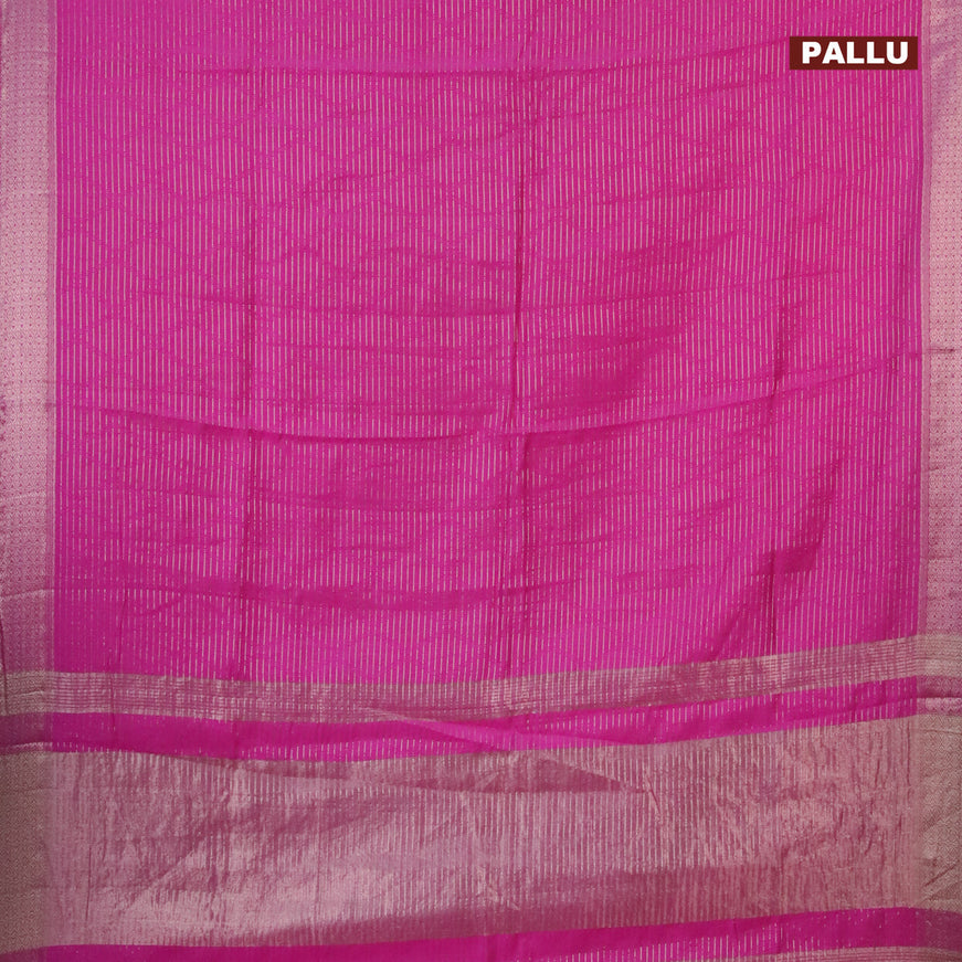 Semi chanderi saree pink and peacock blue with allover zari weaves and zari woven & gotapatti lace work border