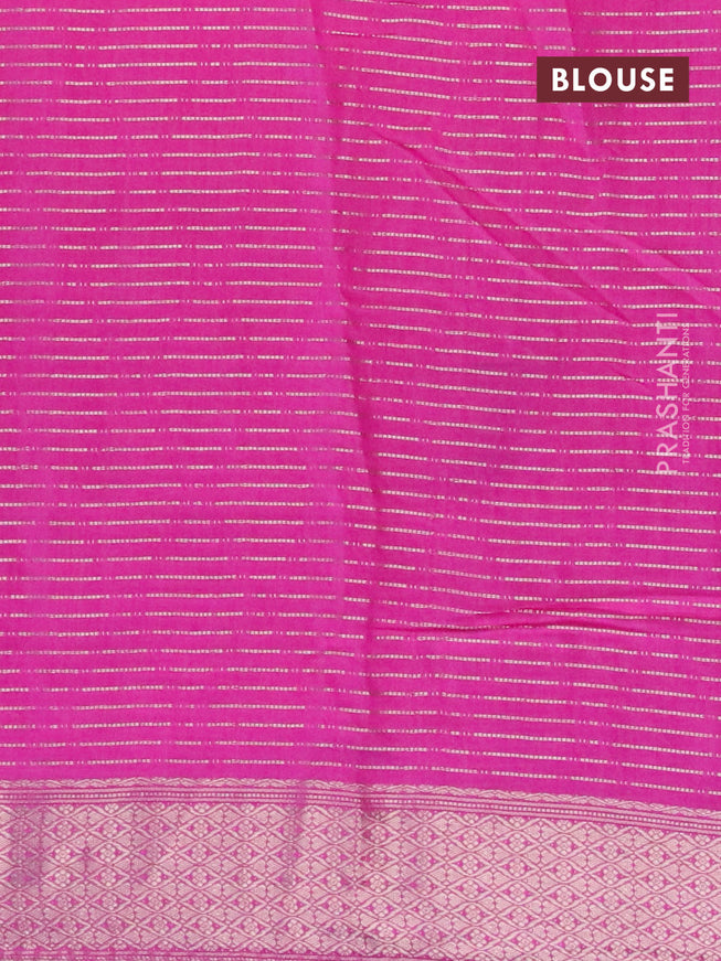 Semi chanderi saree pink and peacock blue with allover zari weaves and zari woven & gotapatti lace work border