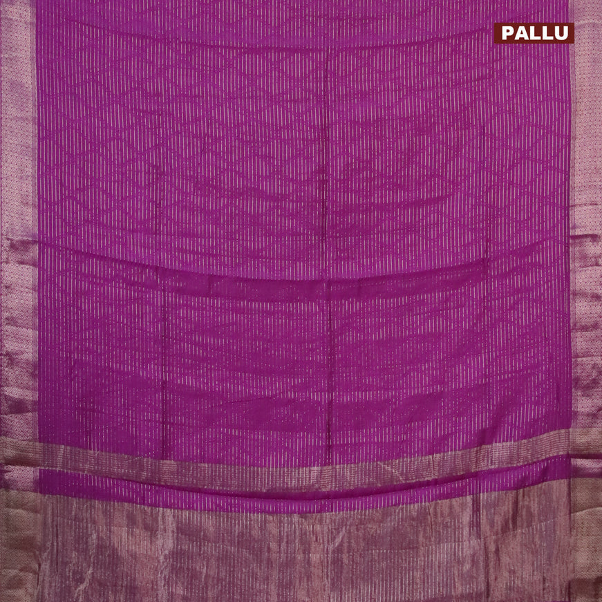 Semi chanderi saree purple and teal green with allover zari weaves and zari woven & gotapatti lace work border