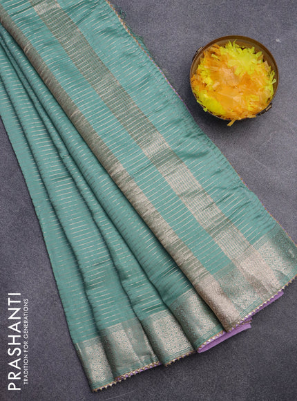 Semi chanderi saree pastel green and lavender shade with allover zari weaves and zari woven & gotapatti lace work border