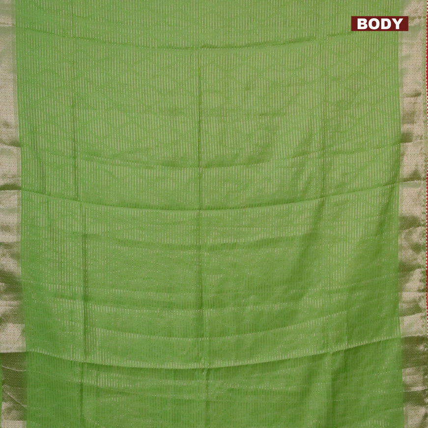 Semi chanderi saree light green and red with allover zari weaves and zari woven & gotapatti lace work border