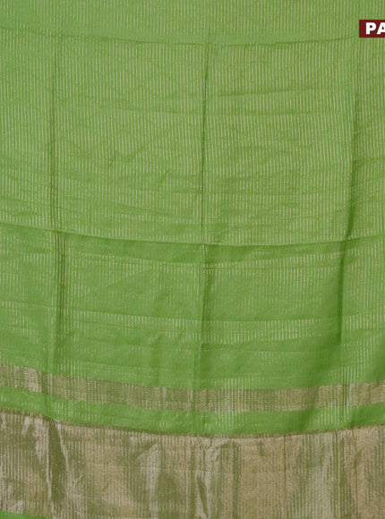 Semi chanderi saree light green and red with allover zari weaves and zari woven & gotapatti lace work border