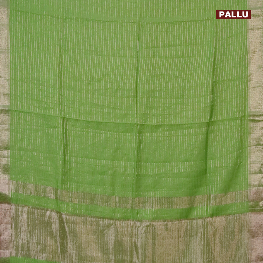 Semi chanderi saree light green and red with allover zari weaves and zari woven & gotapatti lace work border