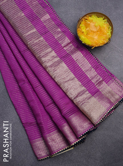 Semi chanderi saree purple and peacock blue with allover zari weaves and zari woven & gotapatti lace work border