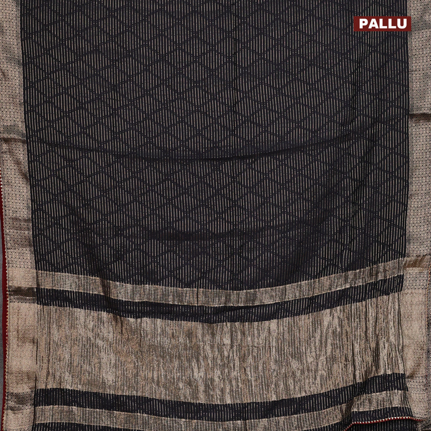 Semi chanderi saree black and maroon with allover zari weaves and zari woven & gotapatti lace work border